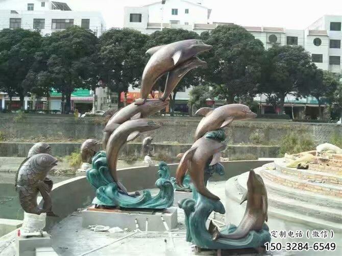 古銅色海豚銅雕塑廠家 大型城市雕塑 商業(yè)街擺件