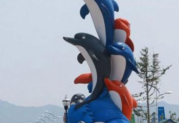 酒店玻璃鋼海豚雕塑廠家 庭院仿真雕塑 彩繪小品