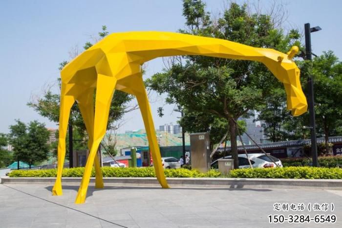 不銹鋼長(zhǎng)頸鹿雕塑，異形幾何動(dòng)物，售樓處小區(qū)擺件 (7)