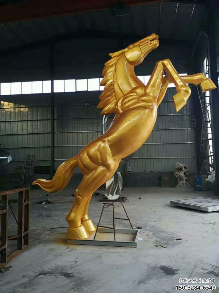 仿真奔馬雕塑，城市街頭擺件，不銹鋼動物小品