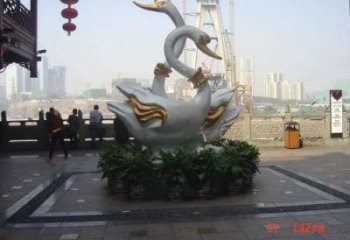 園林鴛鴦雕塑 城市廣場雕塑 步行街擺件