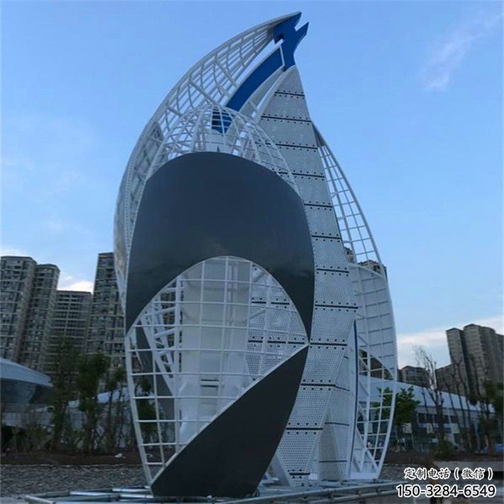 廣場帆船雕塑，抽象水景雕塑，抽象效果