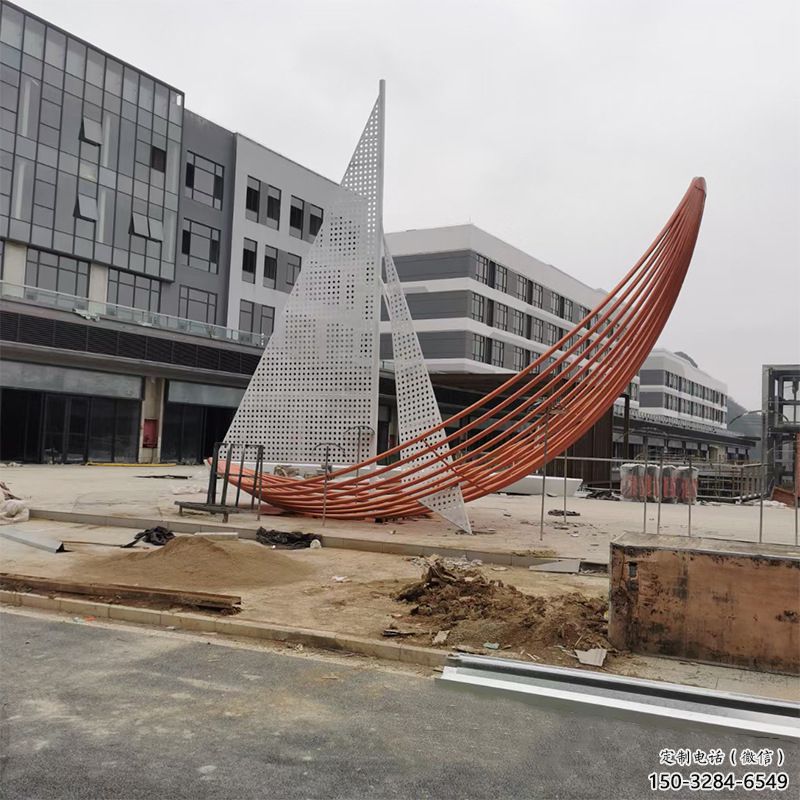 室內帆船雕塑，拉絲景觀雕塑，抽象效果