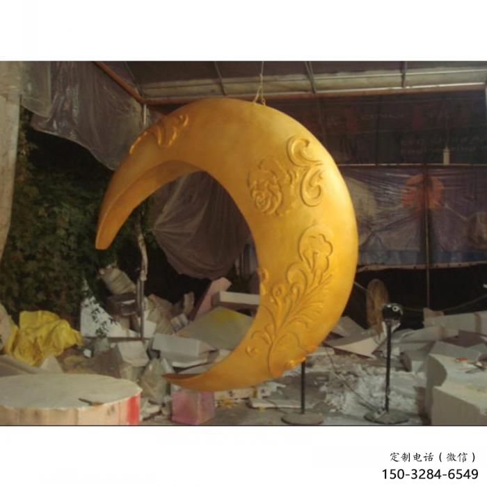景區(qū)月亮雕塑，鍍金歐式雕塑，鐵藝材質(zhì)