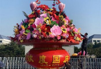 景區(qū)花籃雕塑，仿真歐式雕塑，鐵藝材質(zhì)