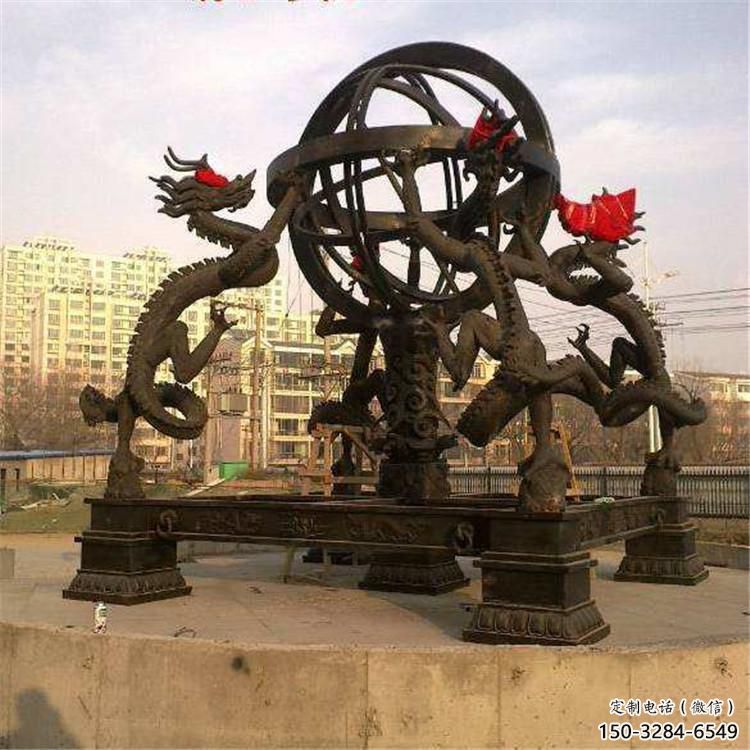 街道地動(dòng)儀雕塑，鍛造景觀雕塑，古銅效果