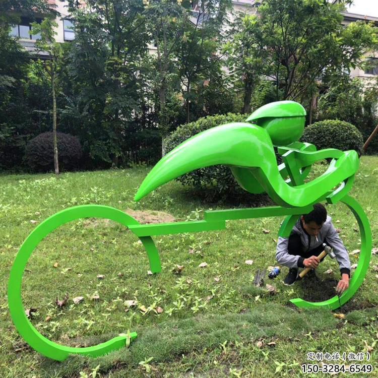 大門口自行車雕塑 發光公園運動員雕塑 仿真體育雕塑
