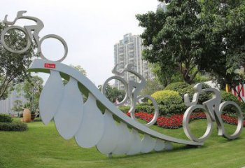 房地產(chǎn)自行車雕塑 現(xiàn)代體育雕塑 幾何運動員雕塑
