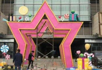 五角星門頭雕塑，烤漆工藝，不銹鋼烤漆門頭雕塑