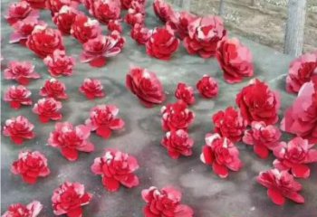 抽象花籃雕塑制造，公園雕塑，鏡面玫瑰花花籃雕塑展品