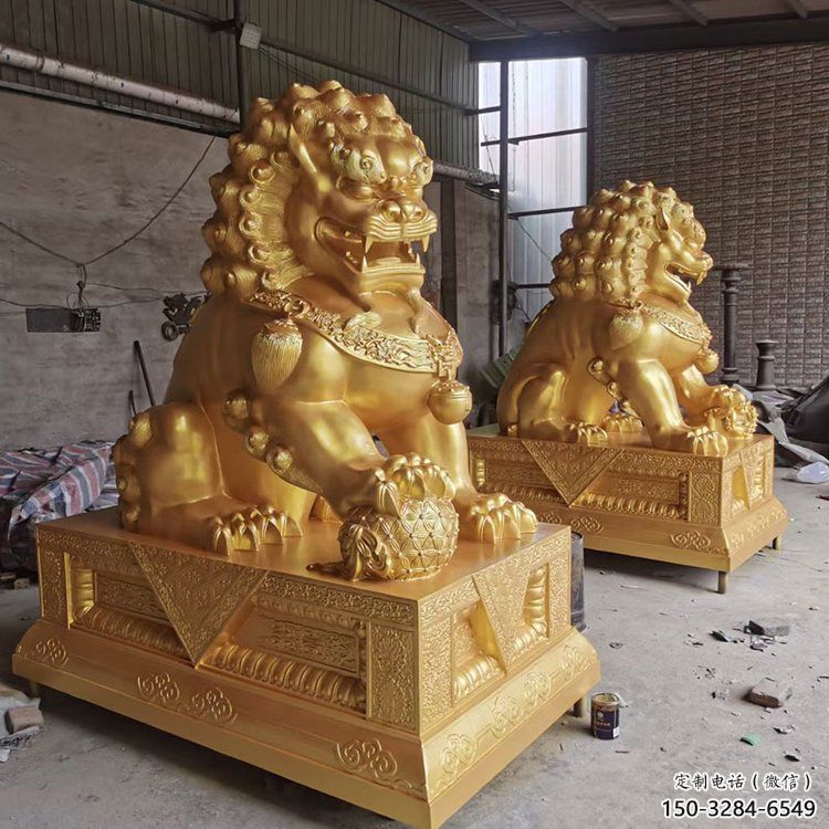 獅子雕塑制造商，黃銅動(dòng)物小品，鑄銅蹲獅雕塑定制
