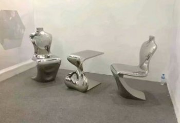 幾何坐凳雕塑，鏡面工藝，不銹鋼坐凳雕塑廠家
