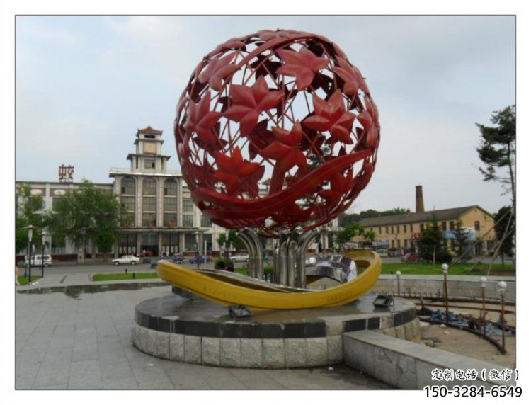 花紋球雕塑承接，街道標識，不銹鋼花紋球雕塑供應