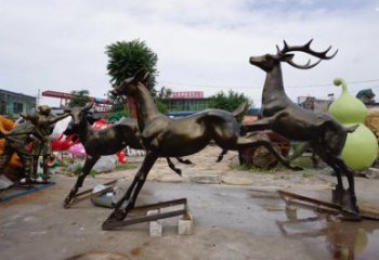 江門戶外小鹿批發，動物雕塑，梅花鹿銅雕塑供求