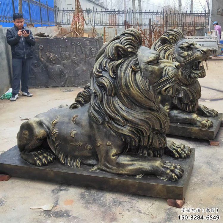 鄂爾多斯大型趴獅雕塑，仿銅動物雕塑，玻璃鋼獅子雕塑制作