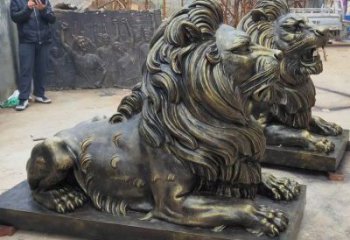 日照大型趴獅雕塑，仿銅動(dòng)物雕塑，玻璃鋼獅子雕塑制作