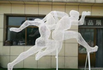 阿克蘇鏤空跨欄雕塑制造商，透雕雕塑，鐵藝體育人物雕塑供給